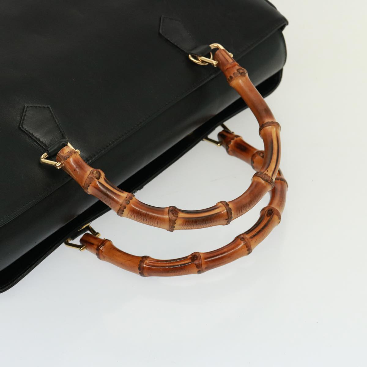 GUCCI Bamboo Hand Bag Leather 2way Black 002 2855 0322 0 th5023