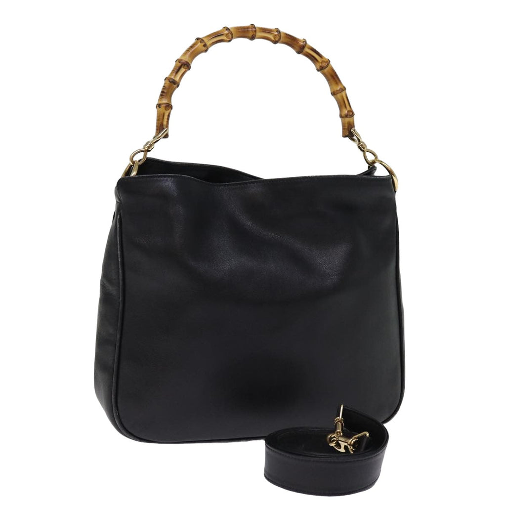 GUCCI Bamboo Shoulder Bag Leather 2way Black 001 1705 1638 th5024