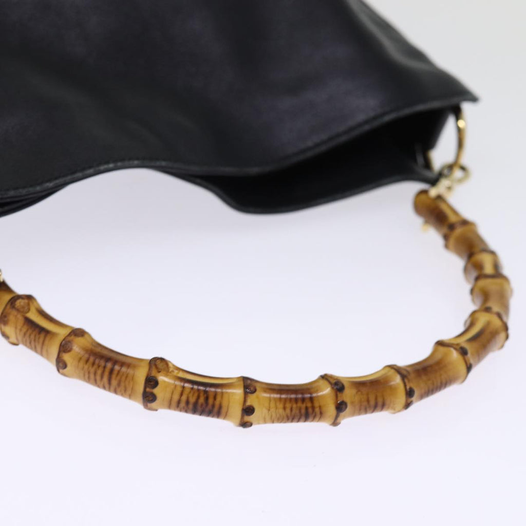 GUCCI Bamboo Shoulder Bag Leather 2way Black 001 1705 1638 th5024