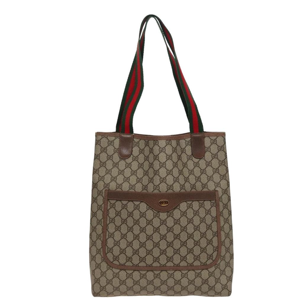 GUCCI GG Supreme Web Sherry Line Tote Bag PVC Beige Red 39 02 003 th5029