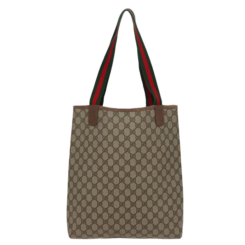 GUCCI GG Supreme Web Sherry Line Tote Bag PVC Beige Red 39 02 003 th5029