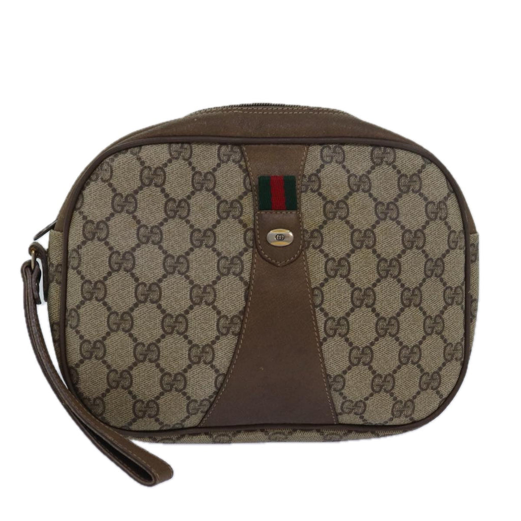 GUCCI GG Supreme Web Sherry Line Clutch Bag PVC Beige Red 89 01 034 th5079