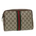GUCCI GG Canvas Web Sherry Line Clutch Bag PVC Leather Beige Green th5130
