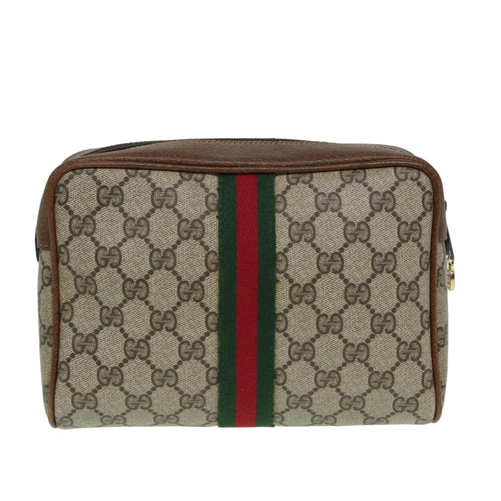 GUCCI GG Canvas Web Sherry Line Clutch Bag PVC Leather Beige Green th5130