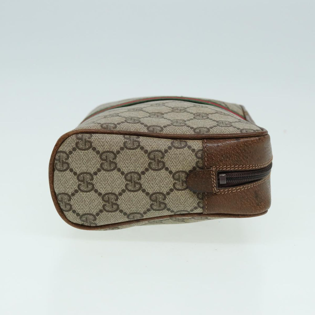 GUCCI GG Canvas Web Sherry Line Clutch Bag PVC Leather Beige Green th5130