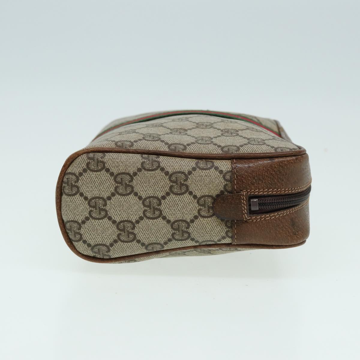 GUCCI GG Canvas Web Sherry Line Clutch Bag PVC Leather Beige Green th5130