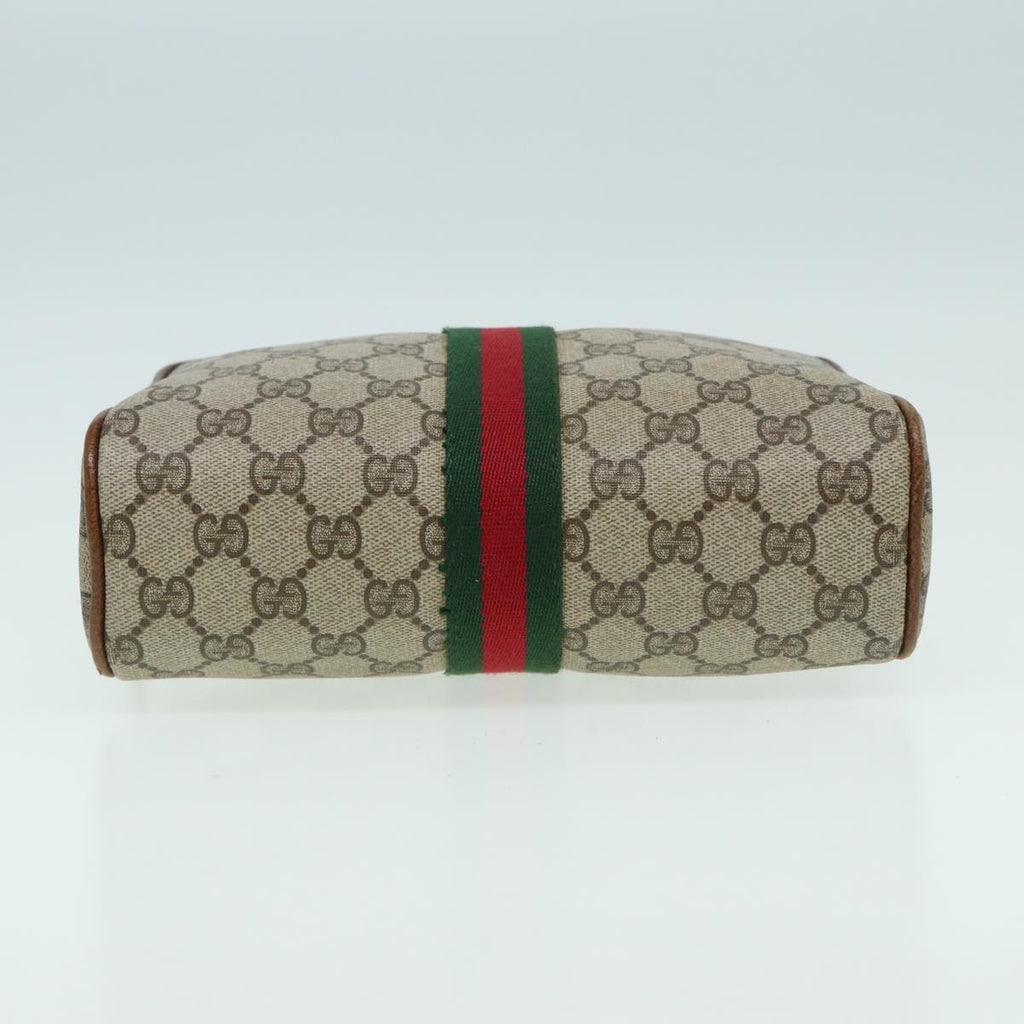 GUCCI GG Canvas Web Sherry Line Clutch Bag PVC Leather Beige Green th5130