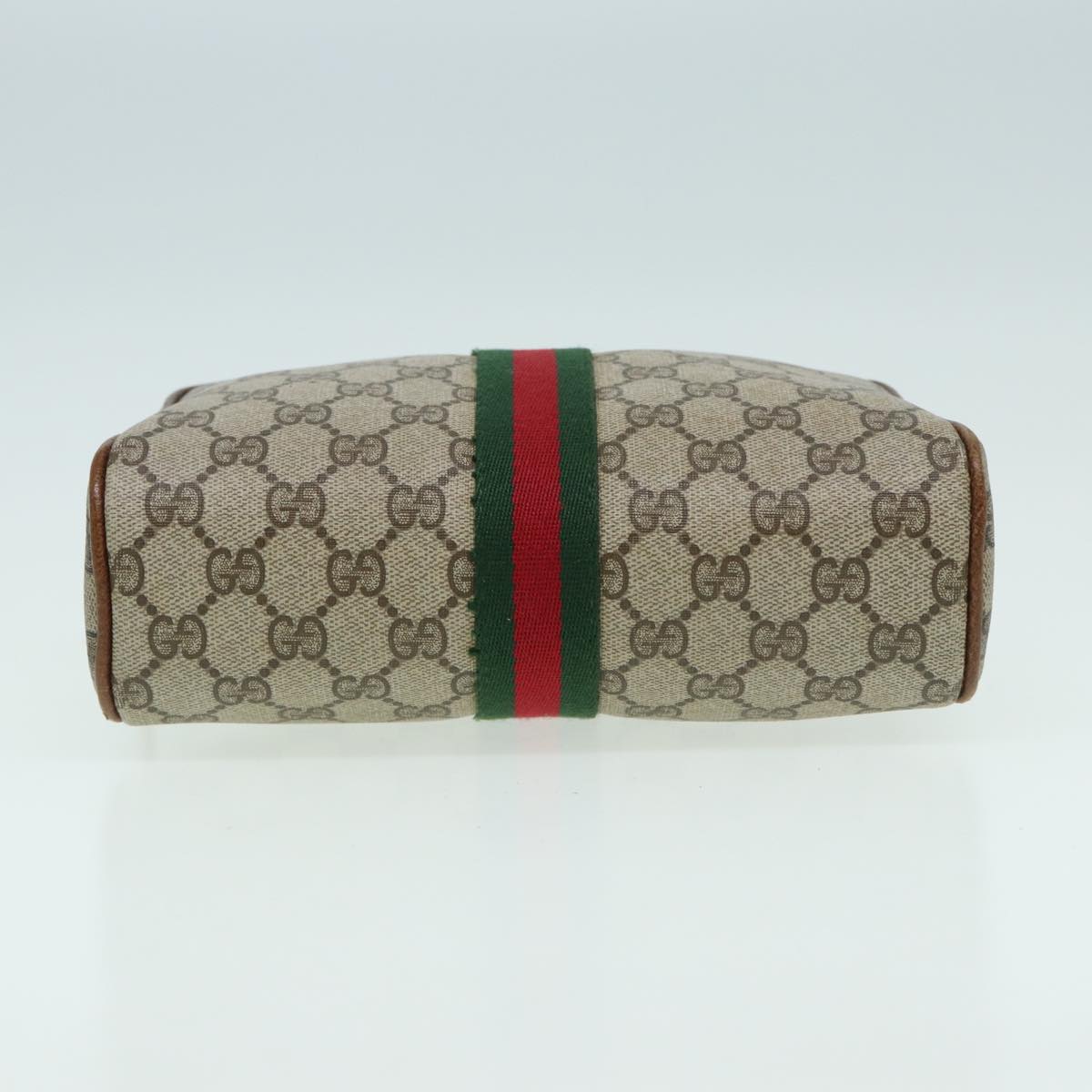 GUCCI GG Canvas Web Sherry Line Clutch Bag PVC Leather Beige Green th5130