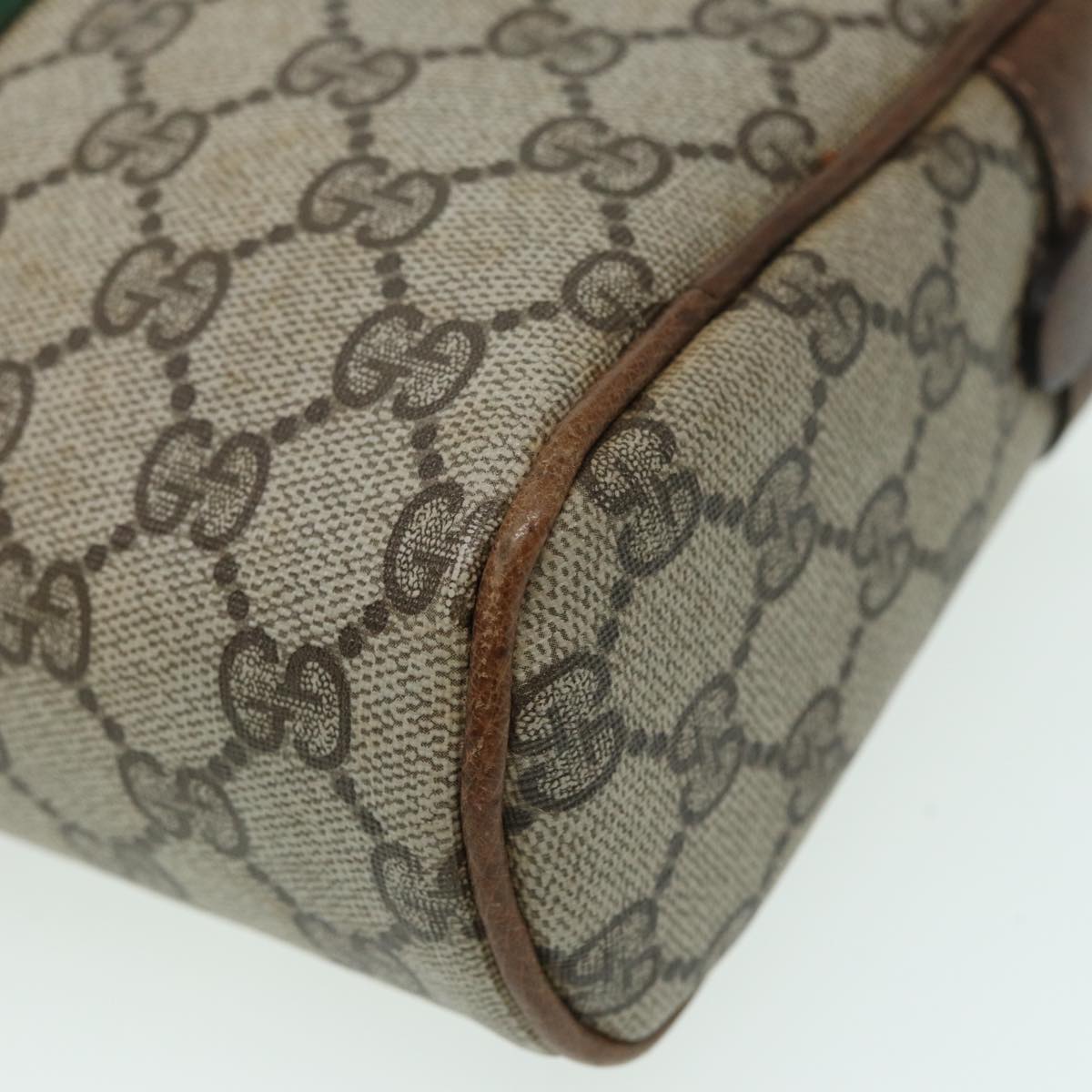 GUCCI GG Canvas Web Sherry Line Clutch Bag PVC Leather Beige Green th5130