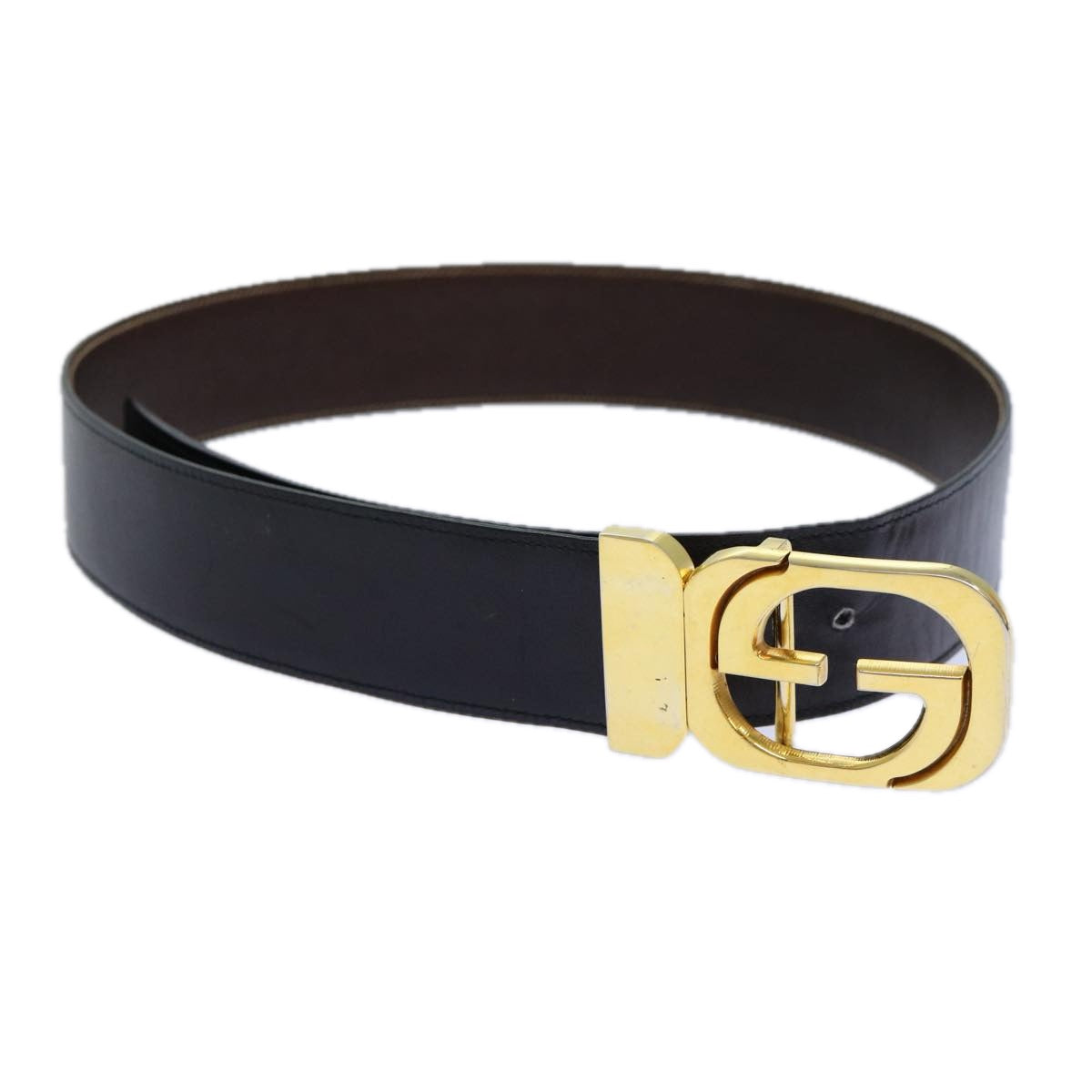 GUCCI Belt Leather 37"" Black th5131