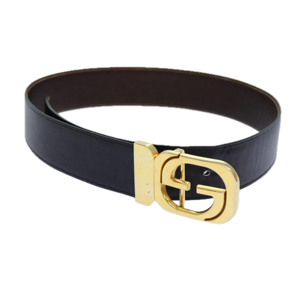 GUCCI Belt Leather 37"" Black th5131