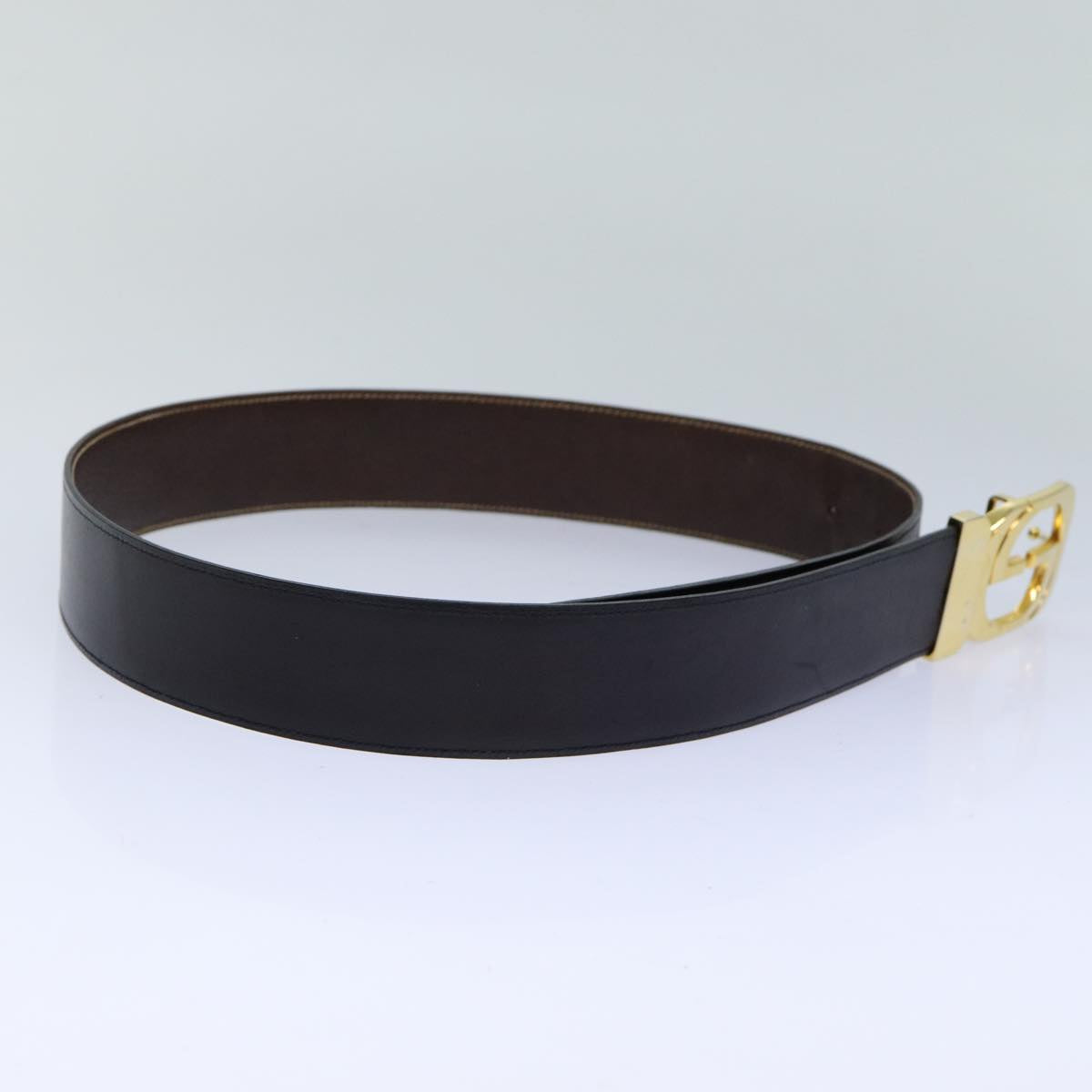 GUCCI Belt Leather 37"" Black th5131