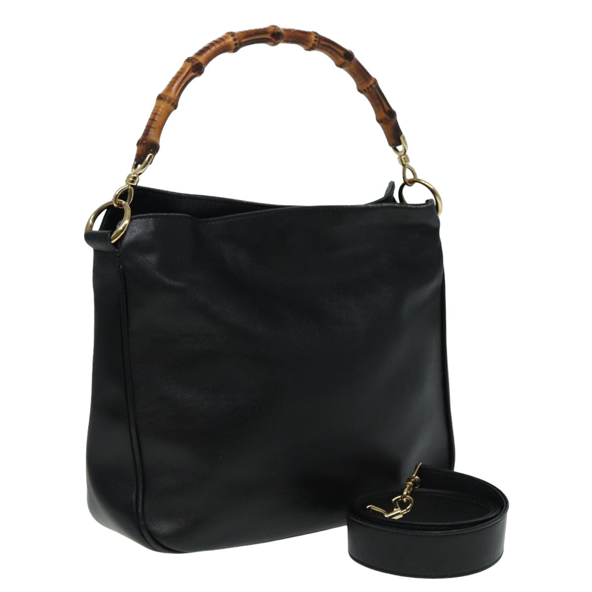 GUCCI Bamboo Shoulder Bag Leather 2way Black 001 1638 2615 th5132