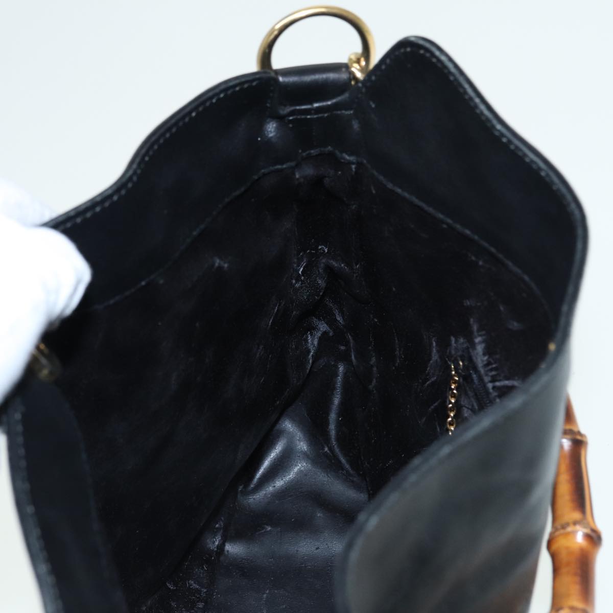 GUCCI Bamboo Shoulder Bag Leather 2way Black 001 1638 2615 th5132