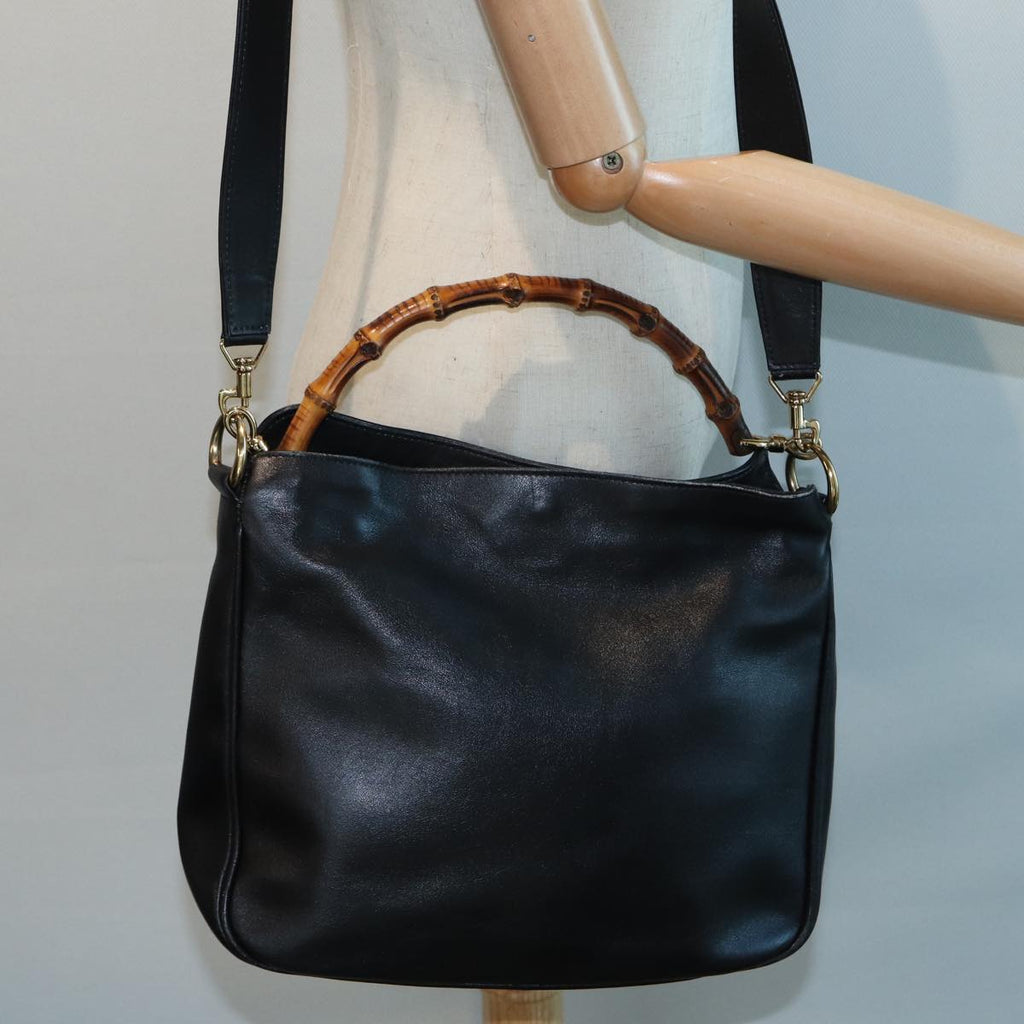 GUCCI Bamboo Shoulder Bag Leather 2way Black 001 1638 2615 th5132