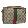 GUCCI GG Supreme Web Sherry Line Clutch Bag PVC Leather Beige Red th5137