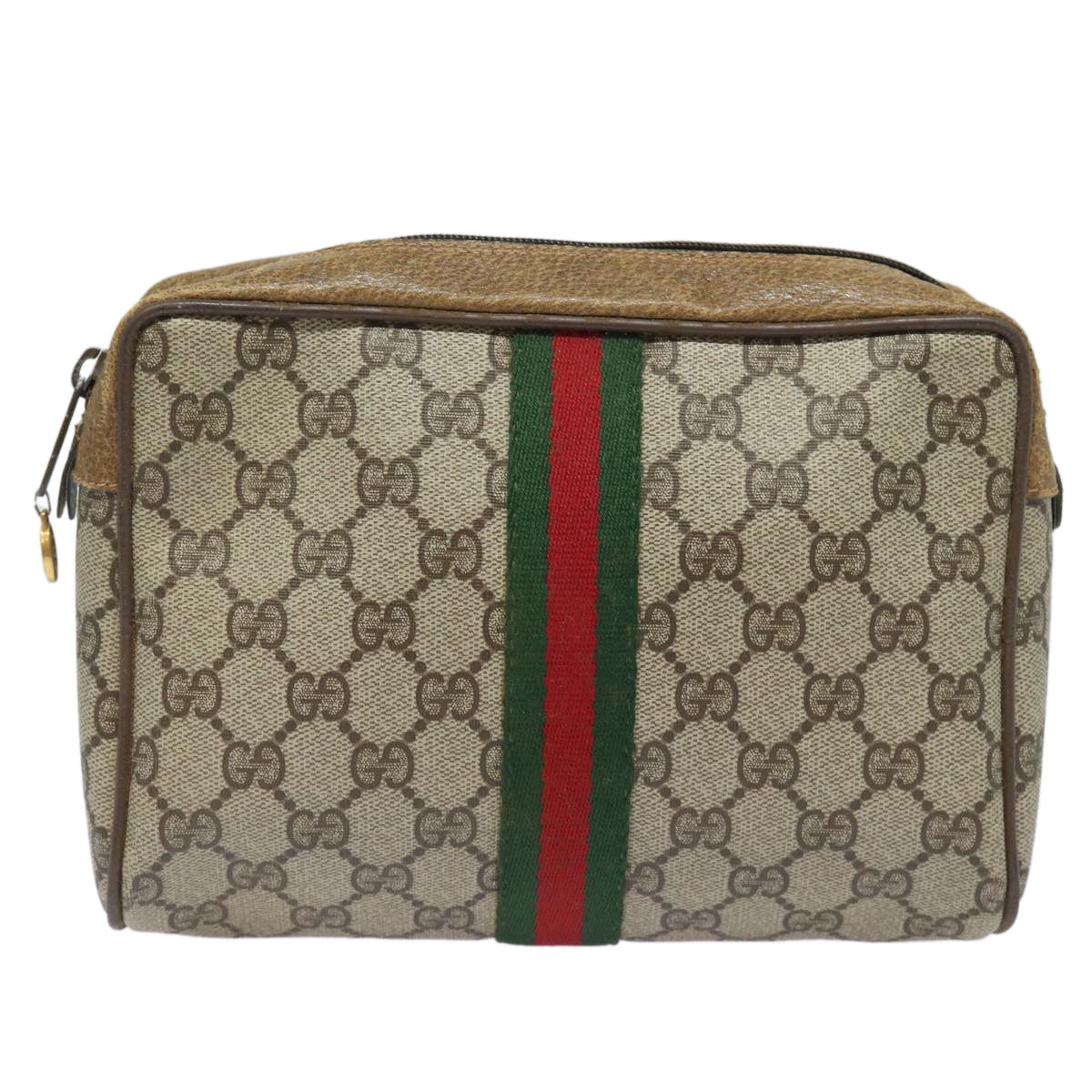 GUCCI GG Supreme Web Sherry Line Clutch Bag PVC Leather Beige Red th5137