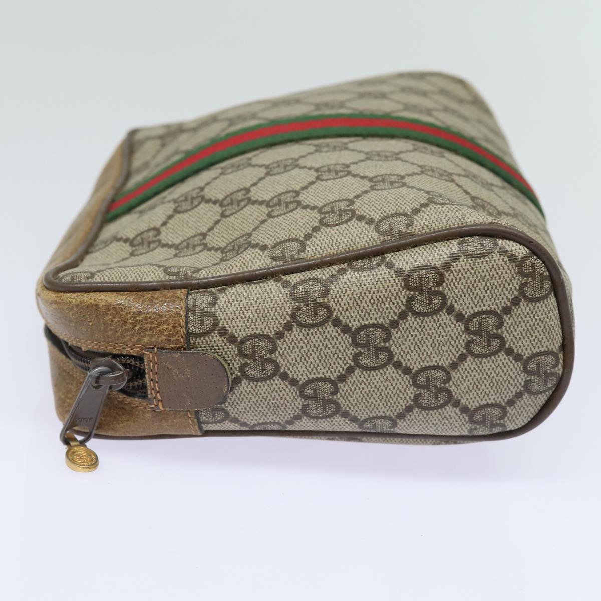 GUCCI GG Supreme Web Sherry Line Clutch Bag PVC Leather Beige Red th5137