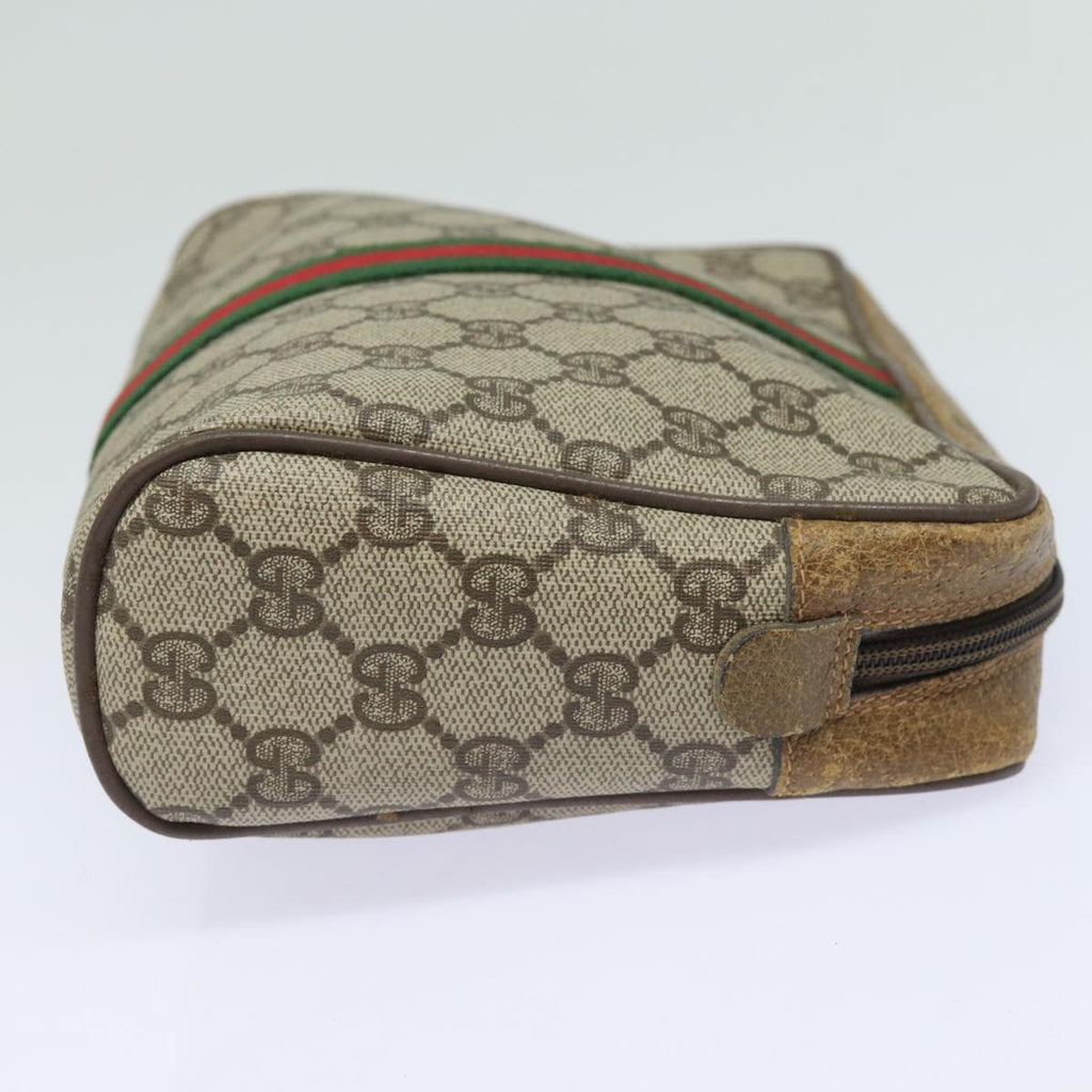 GUCCI GG Supreme Web Sherry Line Clutch Bag PVC Leather Beige Red th5137