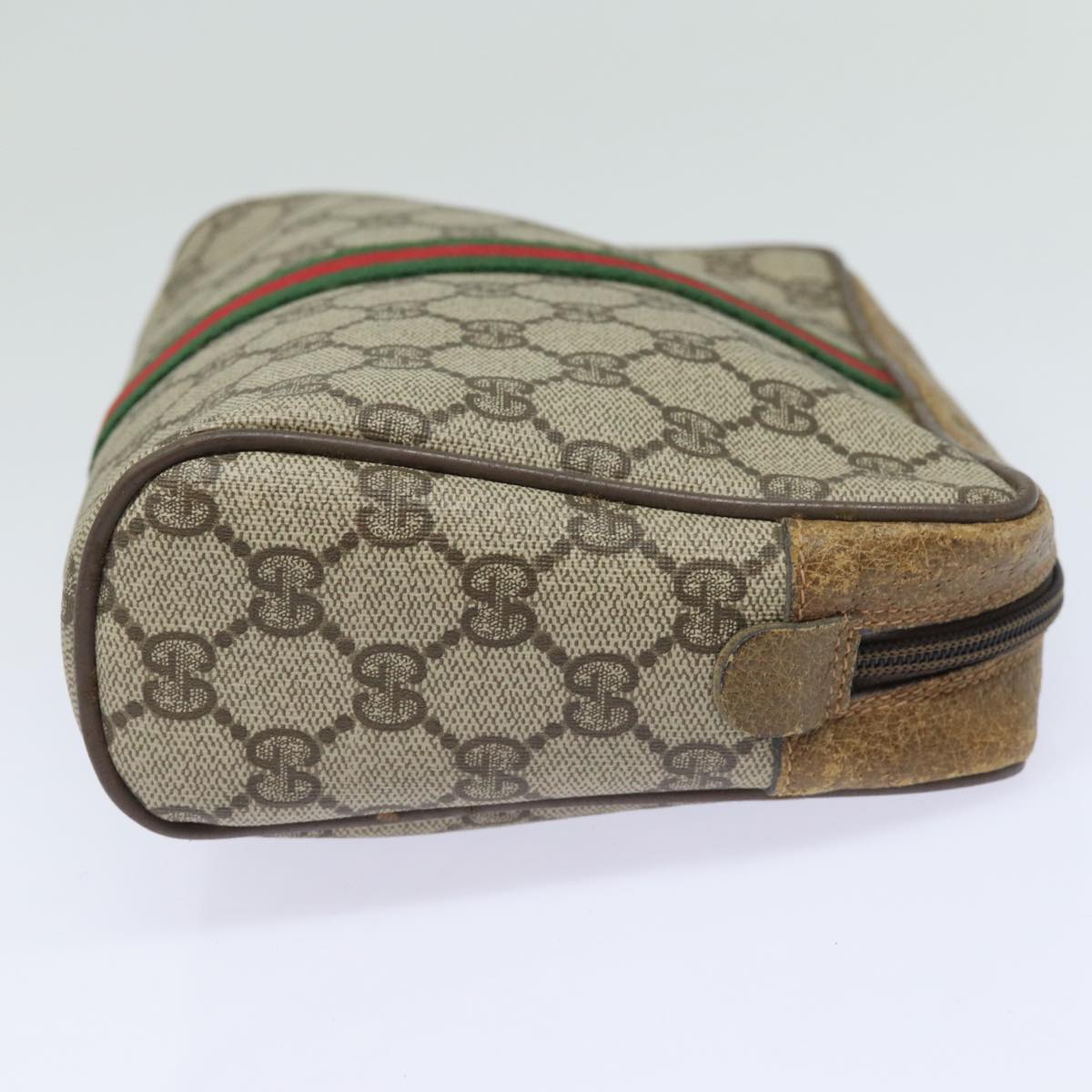 GUCCI GG Supreme Web Sherry Line Clutch Bag PVC Leather Beige Red th5137