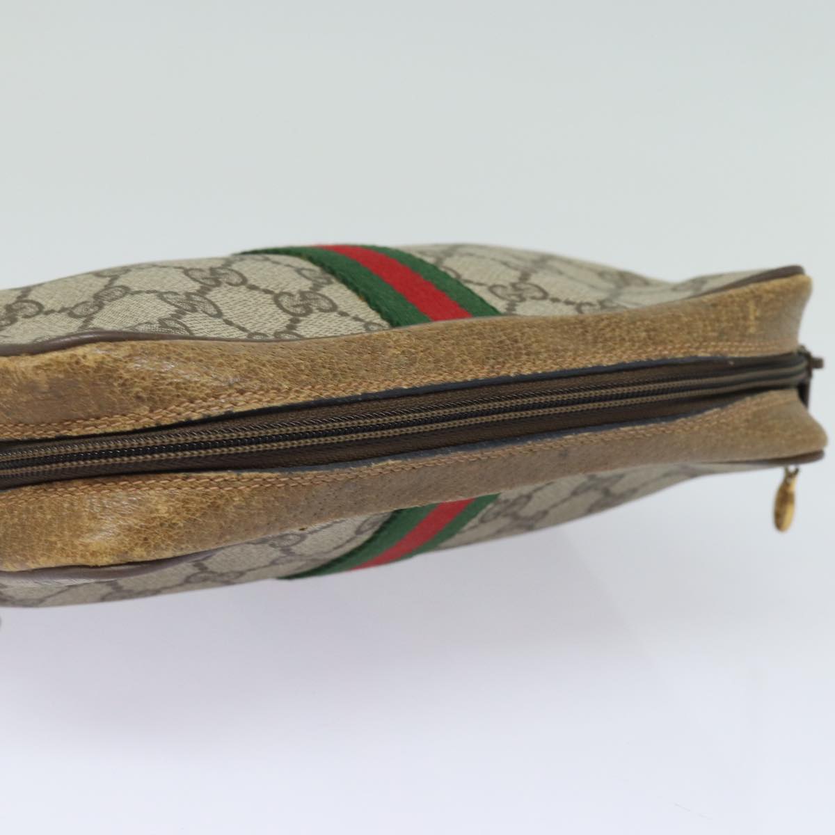 GUCCI GG Supreme Web Sherry Line Clutch Bag PVC Leather Beige Red th5137