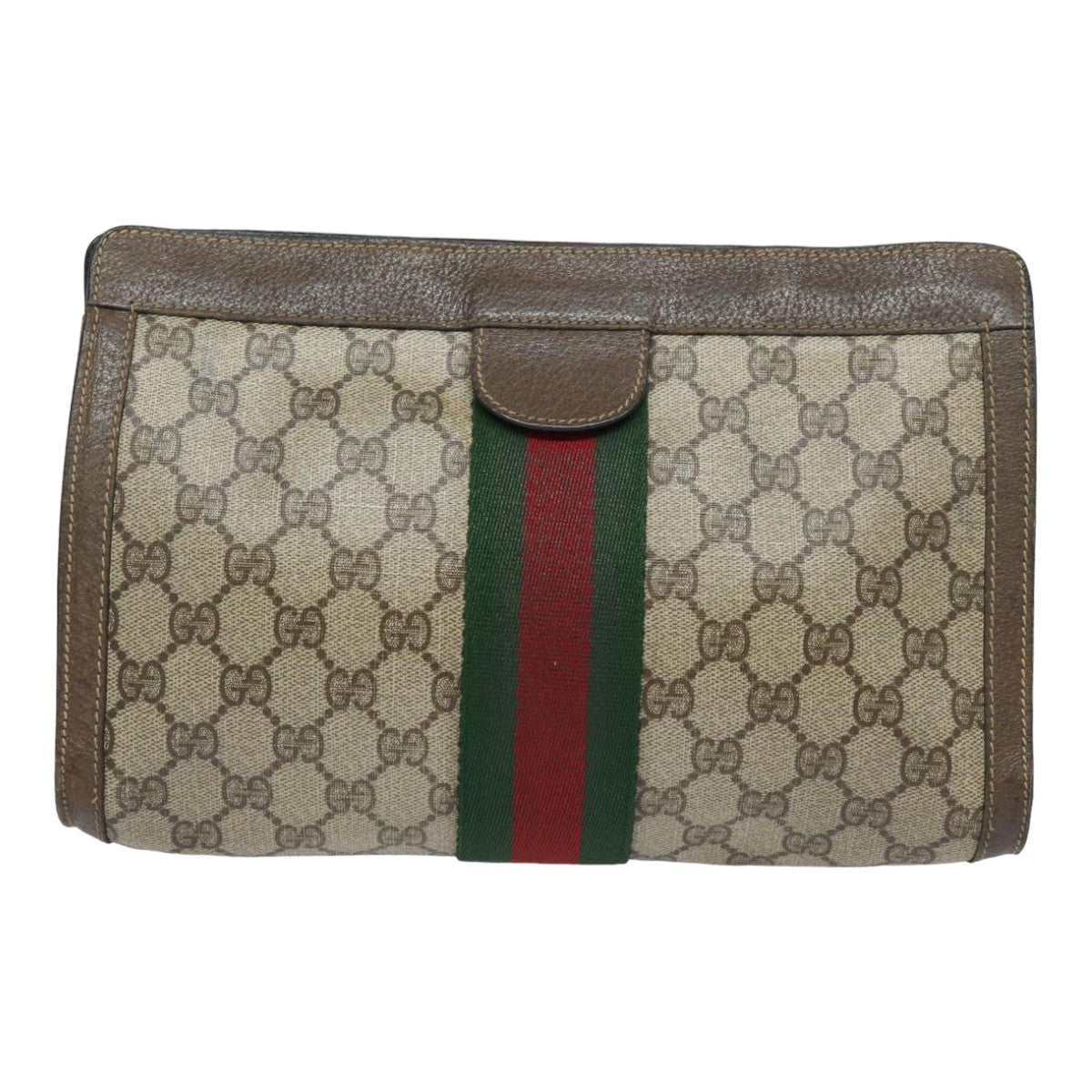 GUCCI GG Supreme Web Sherry Line Clutch Bag PVC Beige 89 01 002 th5138