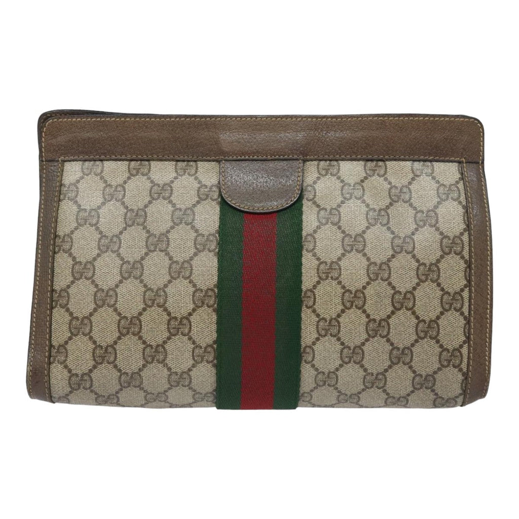 GUCCI GG Supreme Web Sherry Line Clutch Bag PVC Beige 89 01 002 th5138