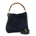 GUCCI Bamboo Shoulder Bag Suede 2way Navy 001 1014 1638 0 th5147