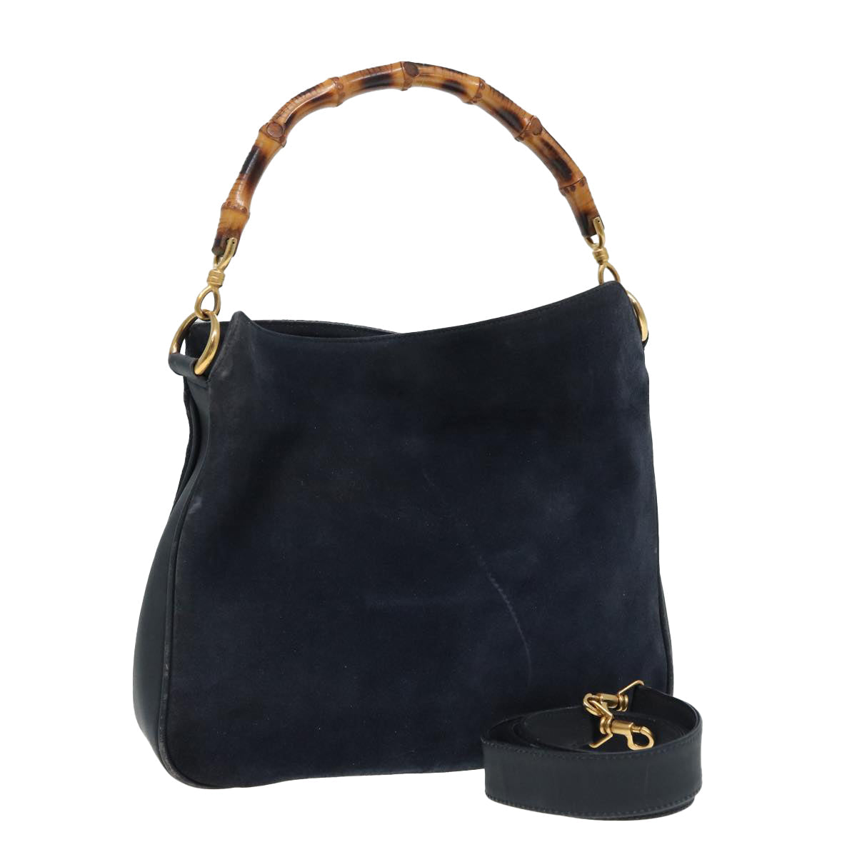 GUCCI Bamboo Shoulder Bag Suede 2way Navy 001 1014 1638 0 th5147