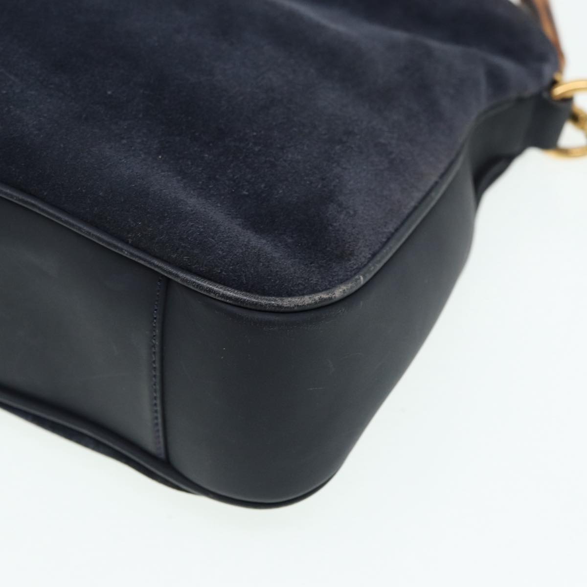 GUCCI Bamboo Shoulder Bag Suede 2way Navy 001 1014 1638 0 th5147