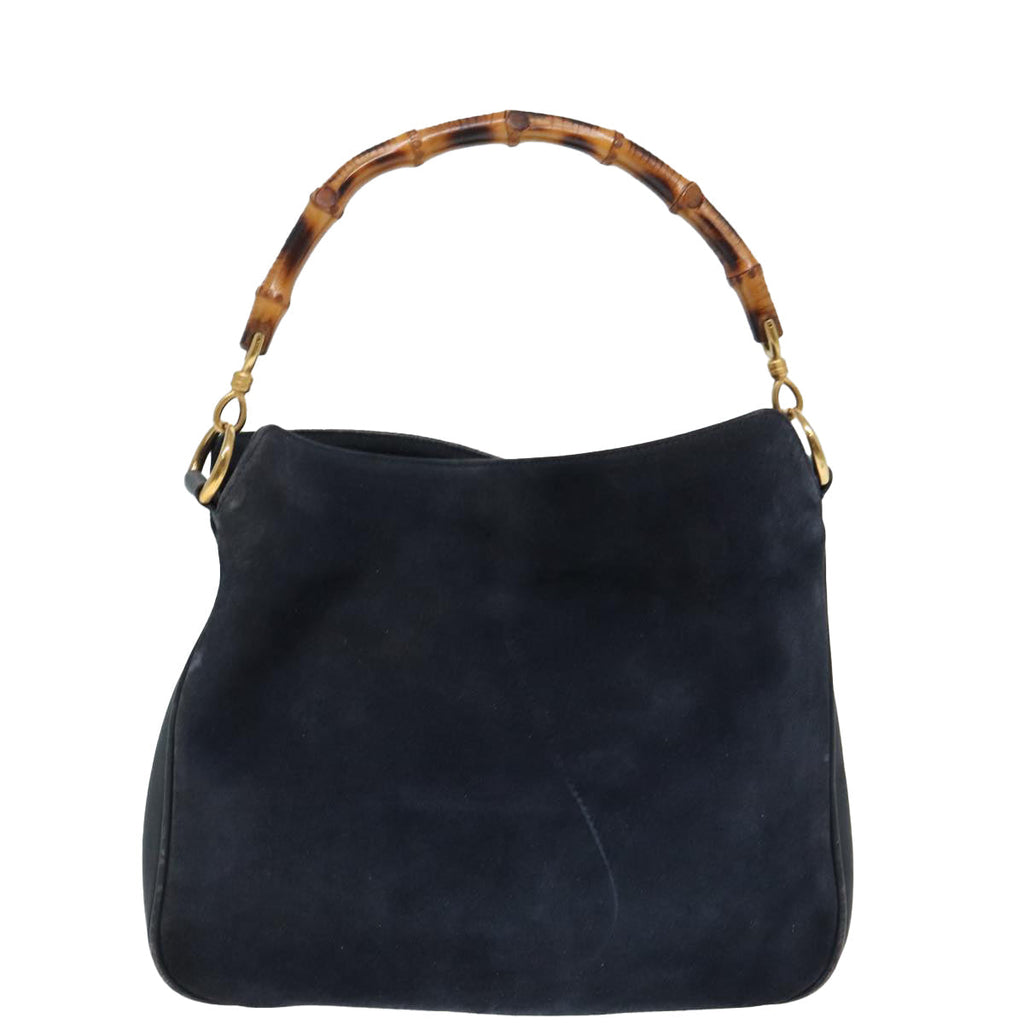 GUCCI Bamboo Shoulder Bag Suede 2way Navy 001 1014 1638 0 th5147