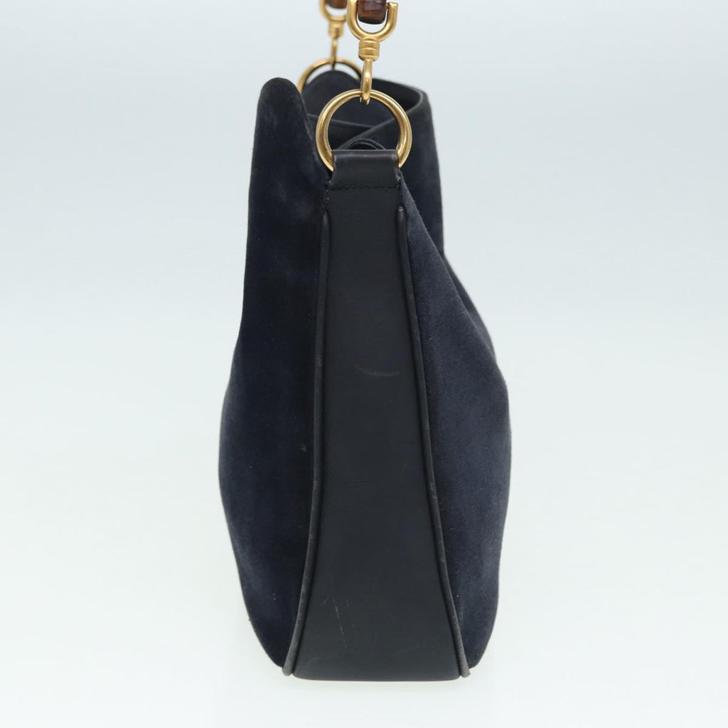 GUCCI Bamboo Shoulder Bag Suede 2way Navy 001 1014 1638 0 th5147