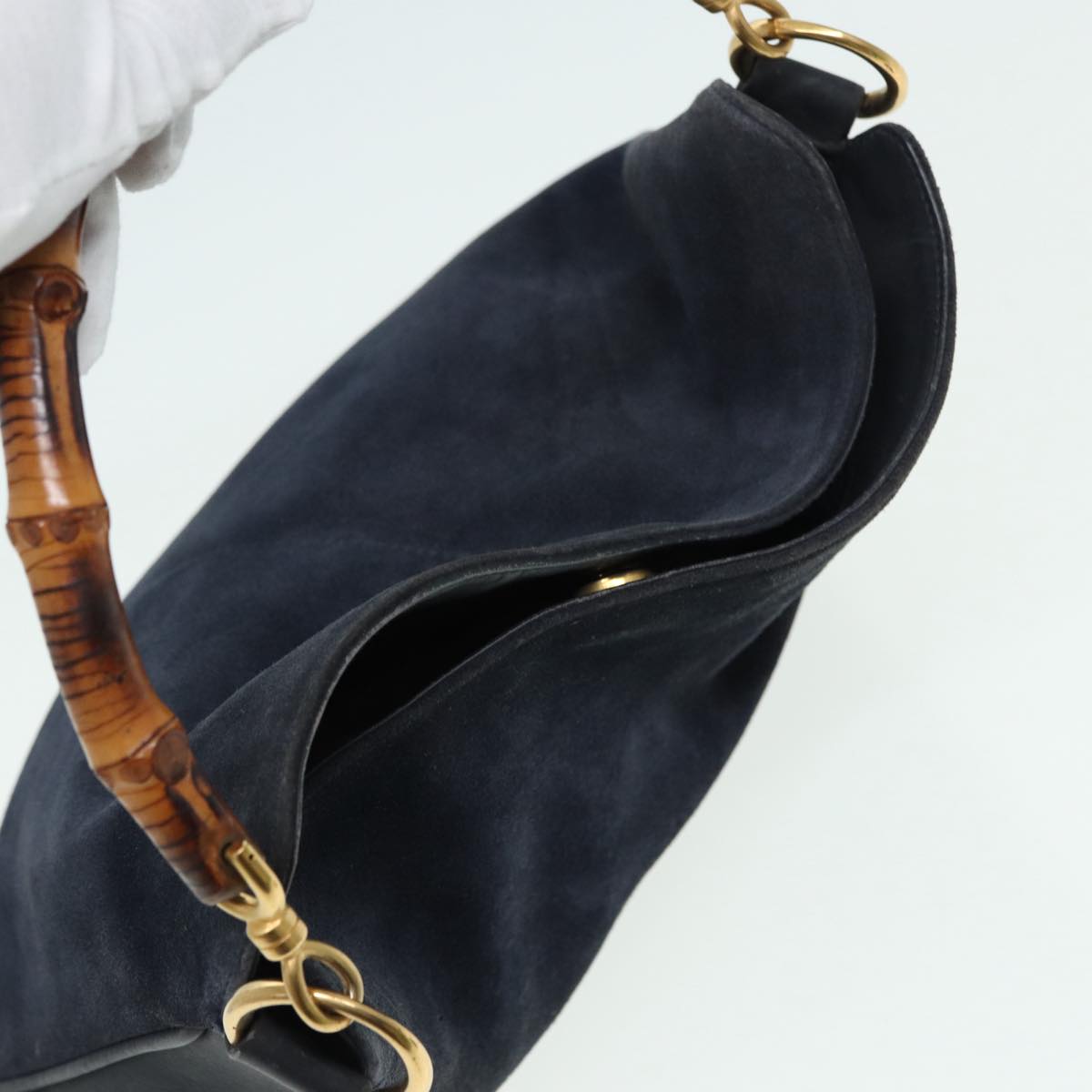GUCCI Bamboo Shoulder Bag Suede 2way Navy 001 1014 1638 0 th5147