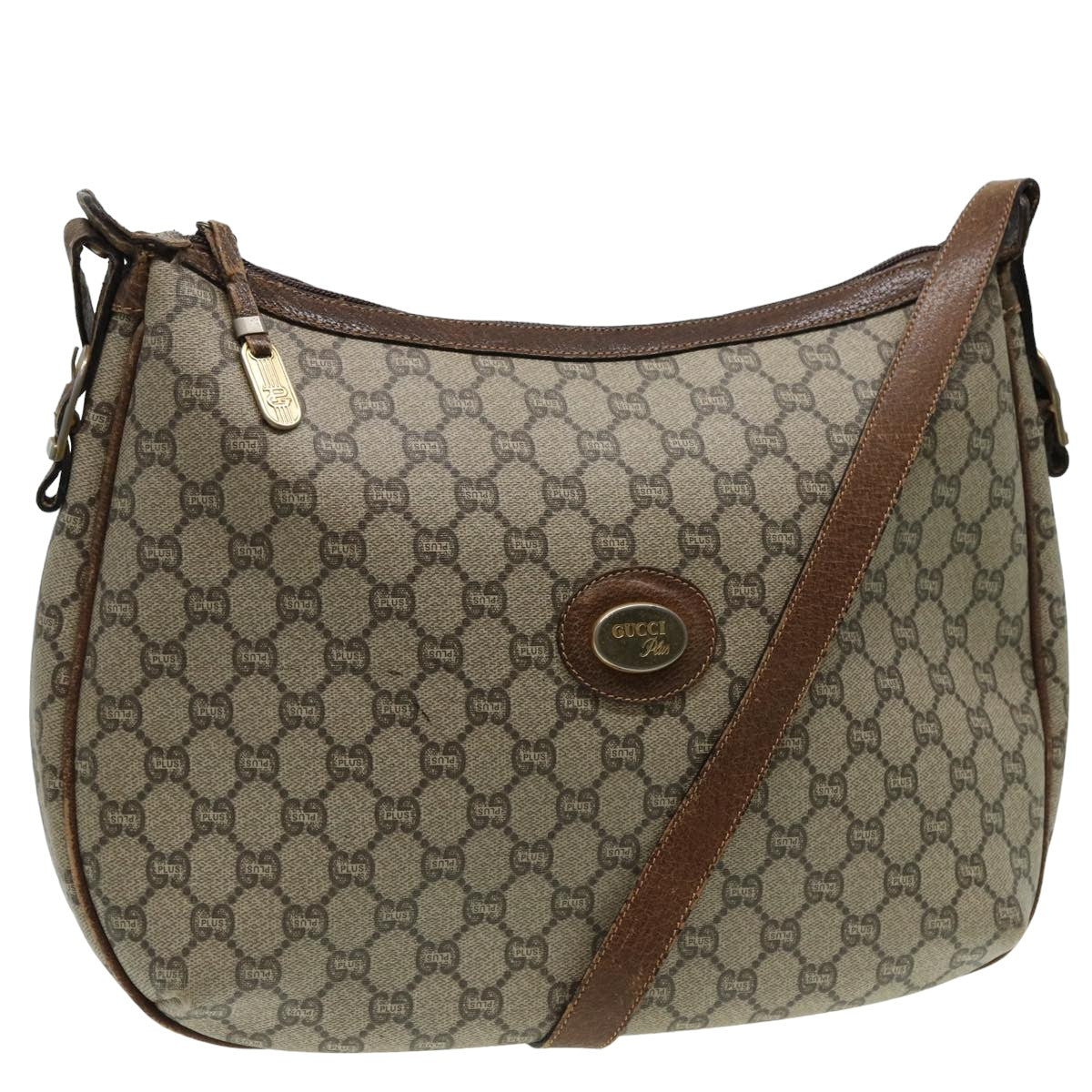 GUCCI GG PLUS Canvas Shoulder Bag PVC Leather Beige th5152