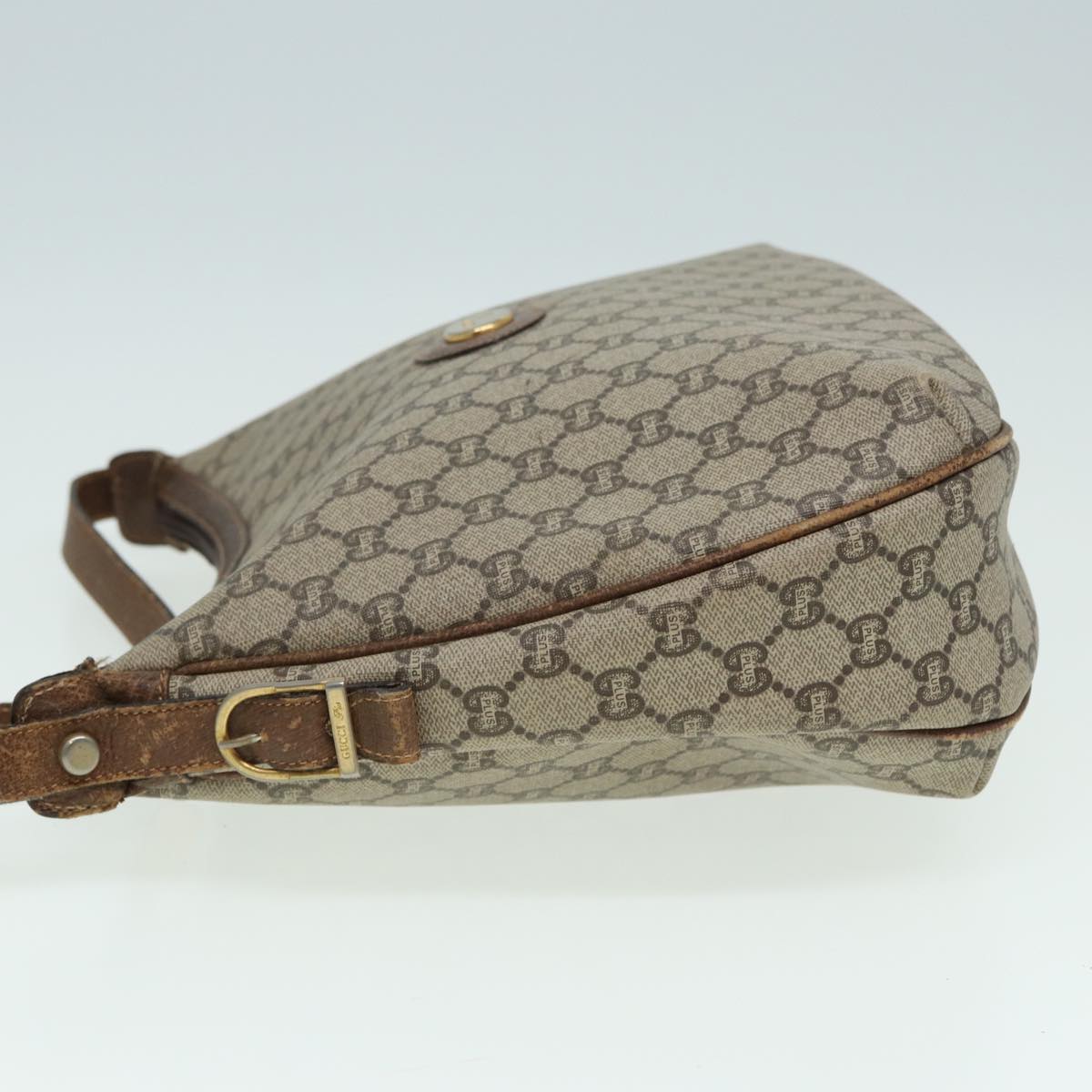 GUCCI GG PLUS Canvas Shoulder Bag PVC Leather Beige th5152