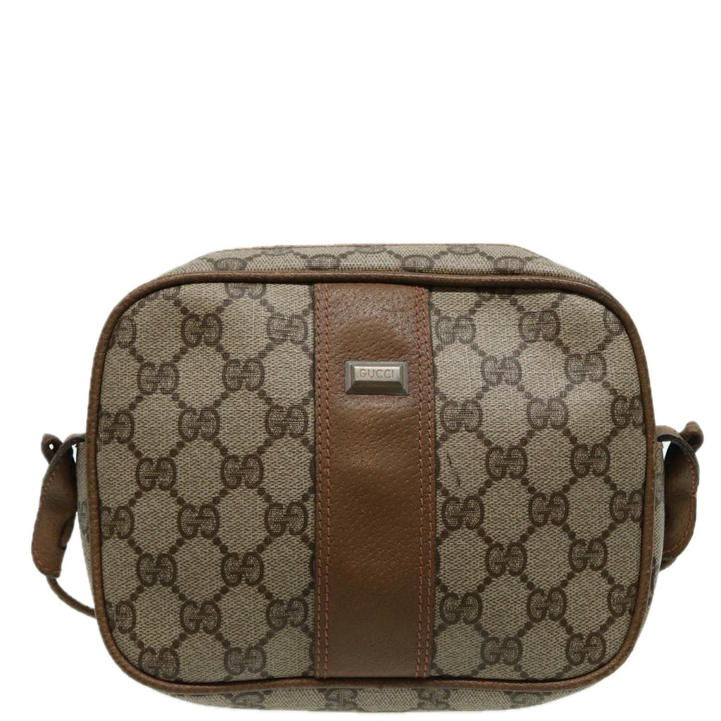 GUCCI GG Canvas Shoulder Bag PVC Leather Beige th5161