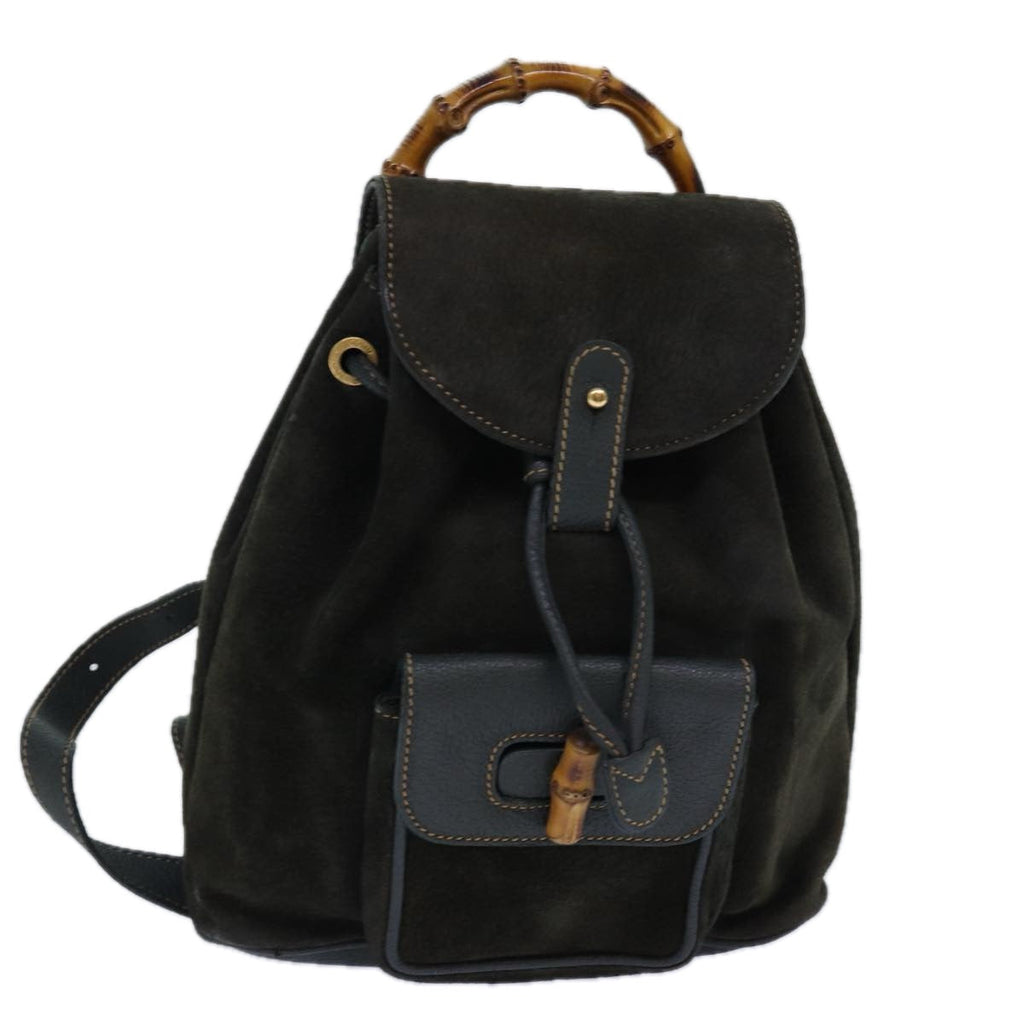 GUCCI Bamboo Backpack Suede Khaki 003 1705 0030 th5168