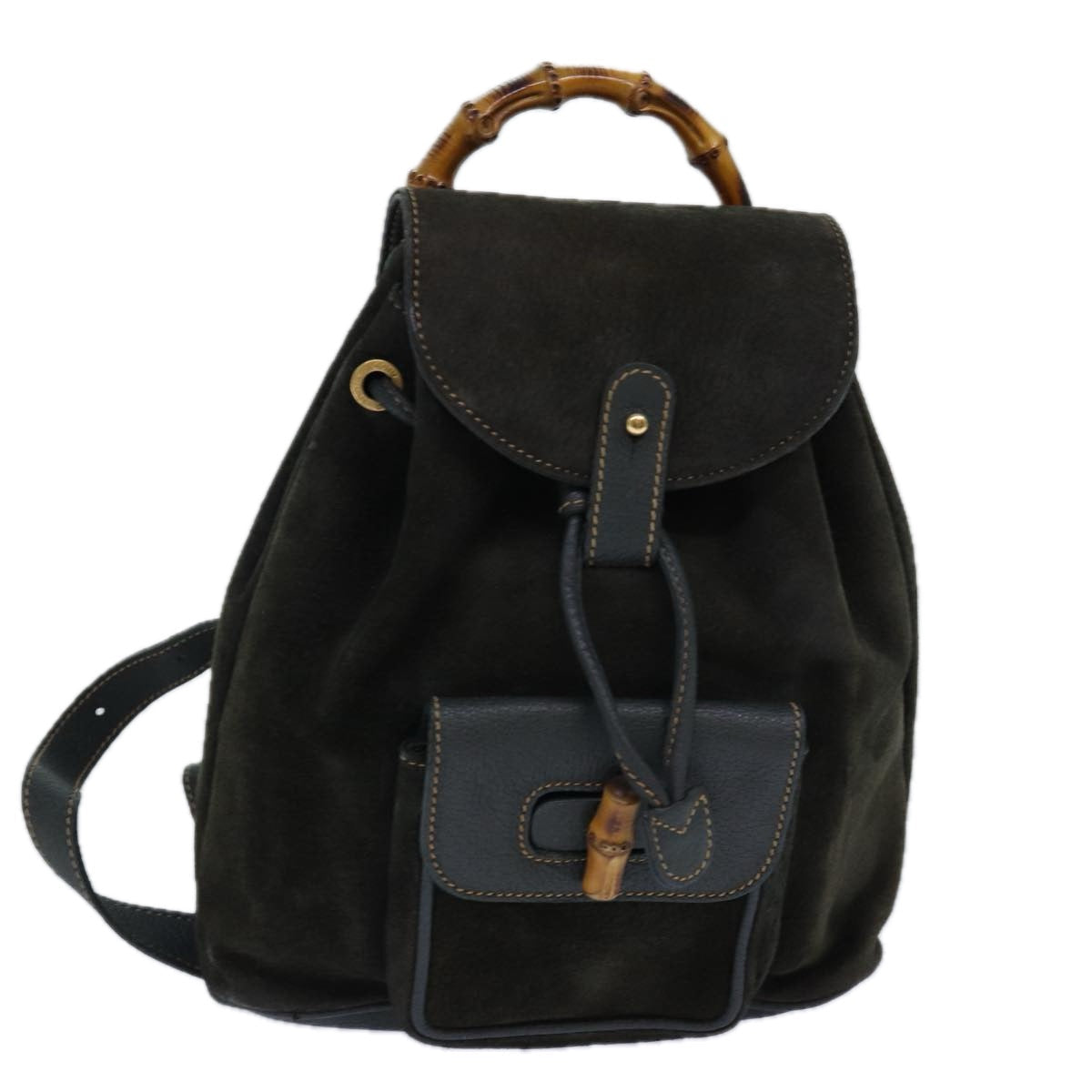 GUCCI Bamboo Backpack Suede Khaki 003 1705 0030 th5168