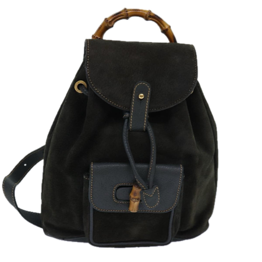 GUCCI Bamboo Backpack Suede Khaki 003 1705 0030 th5168