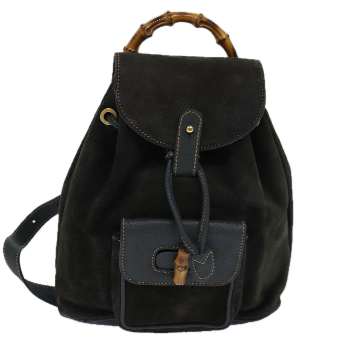 GUCCI Bamboo Backpack Suede Khaki 003 1705 0030 th5168