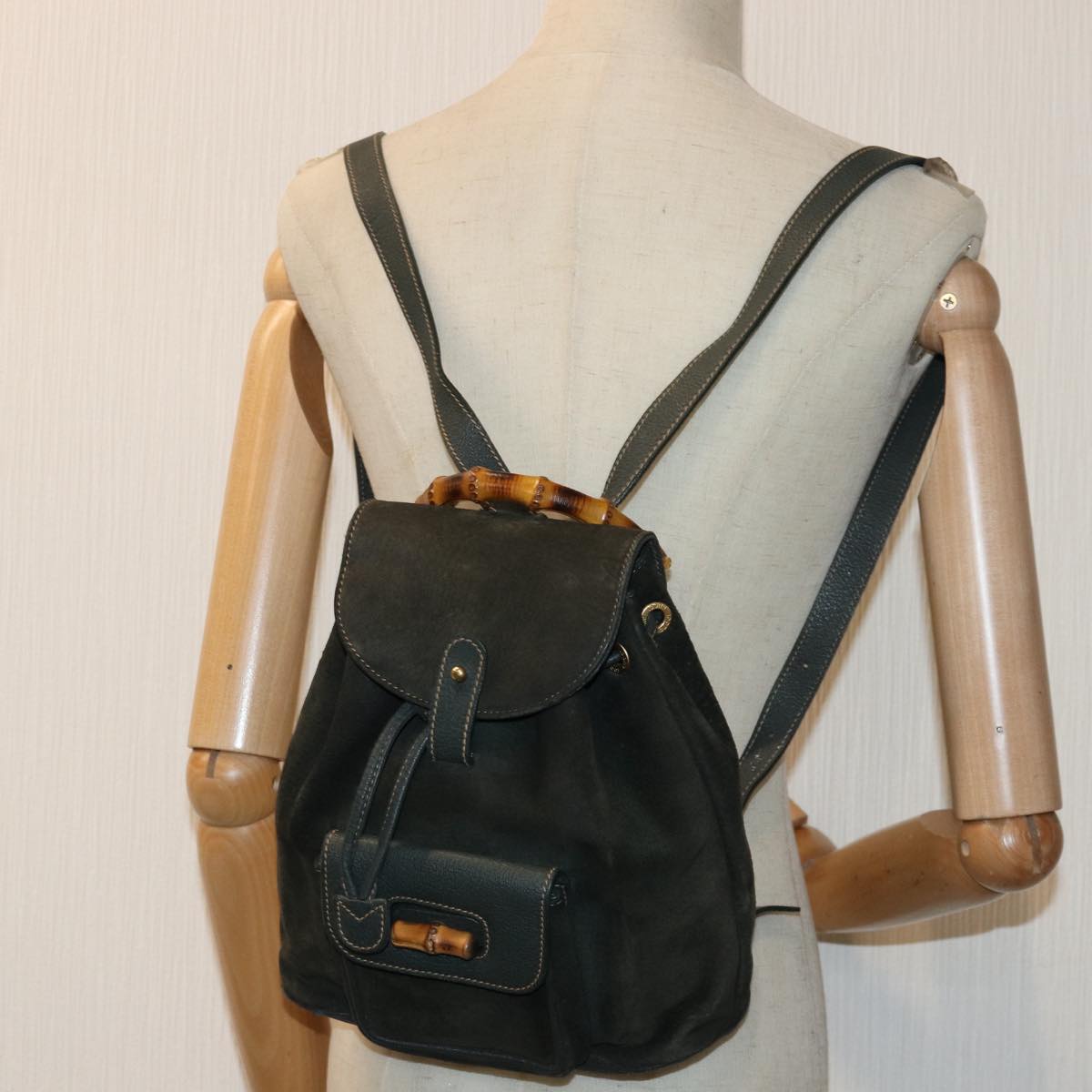 GUCCI Bamboo Backpack Suede Khaki 003 1705 0030 th5168