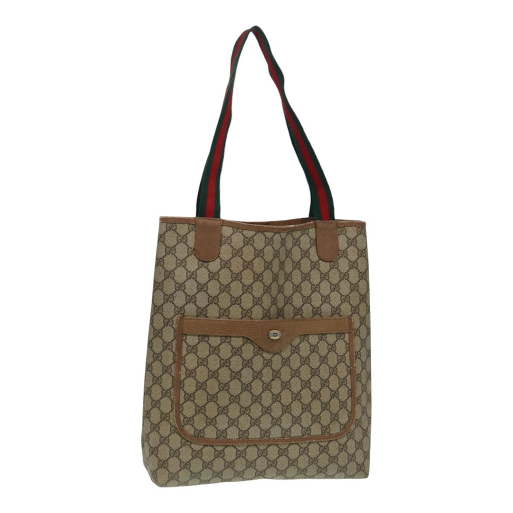 GUCCI GG Supreme Web Sherry Line Tote Bag PVC Beige Red 39 02 003 th5169