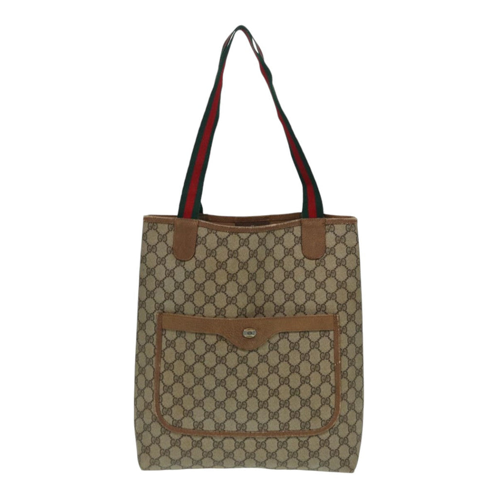 GUCCI GG Supreme Web Sherry Line Tote Bag PVC Beige Red 39 02 003 th5169