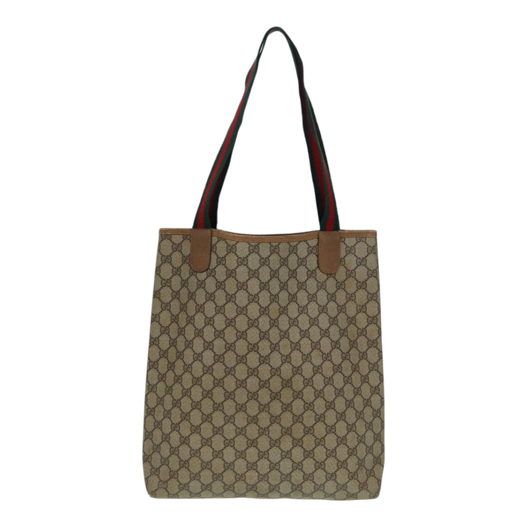 GUCCI GG Supreme Web Sherry Line Tote Bag PVC Beige Red 39 02 003 th5169