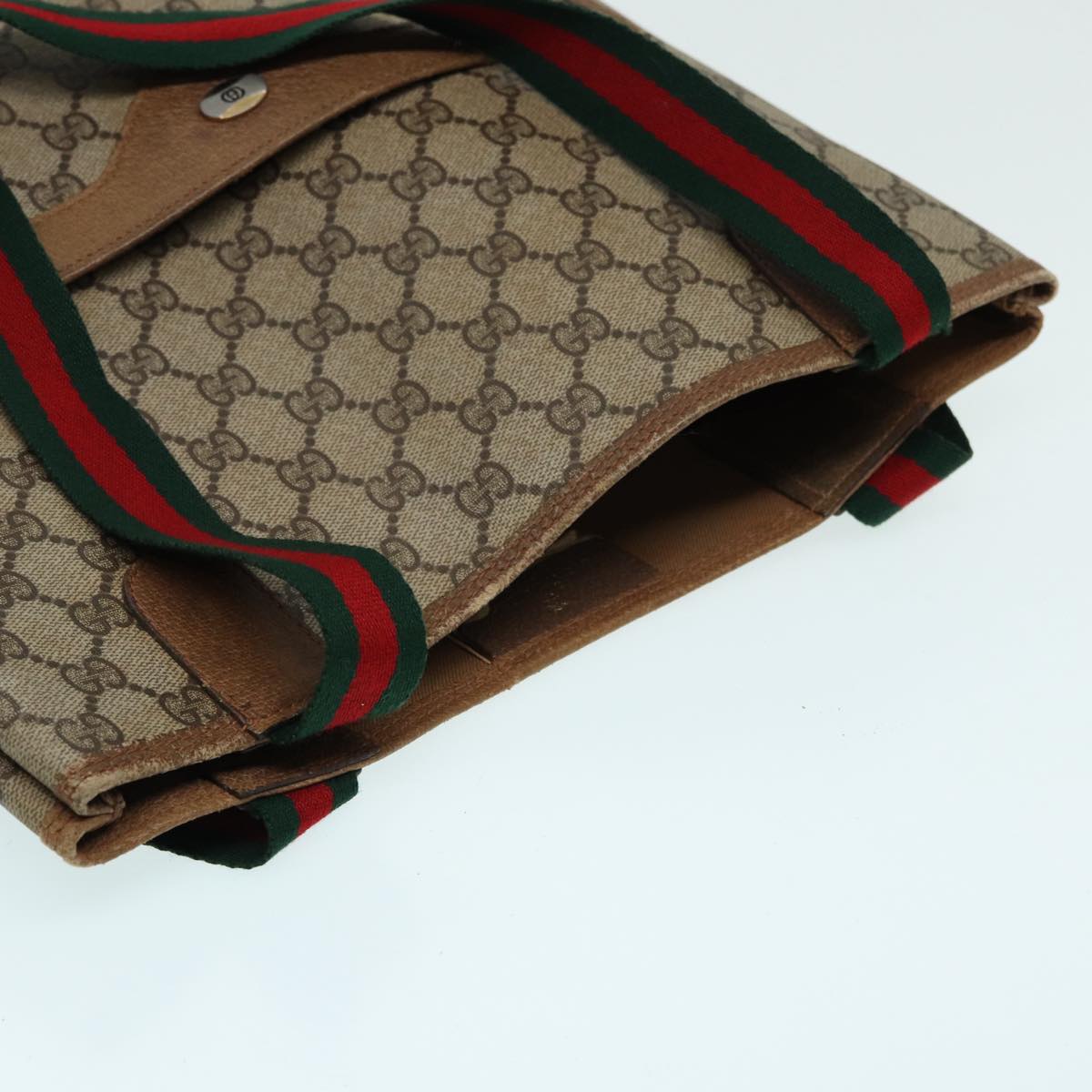 GUCCI GG Supreme Web Sherry Line Tote Bag PVC Beige Red 39 02 003 th5169