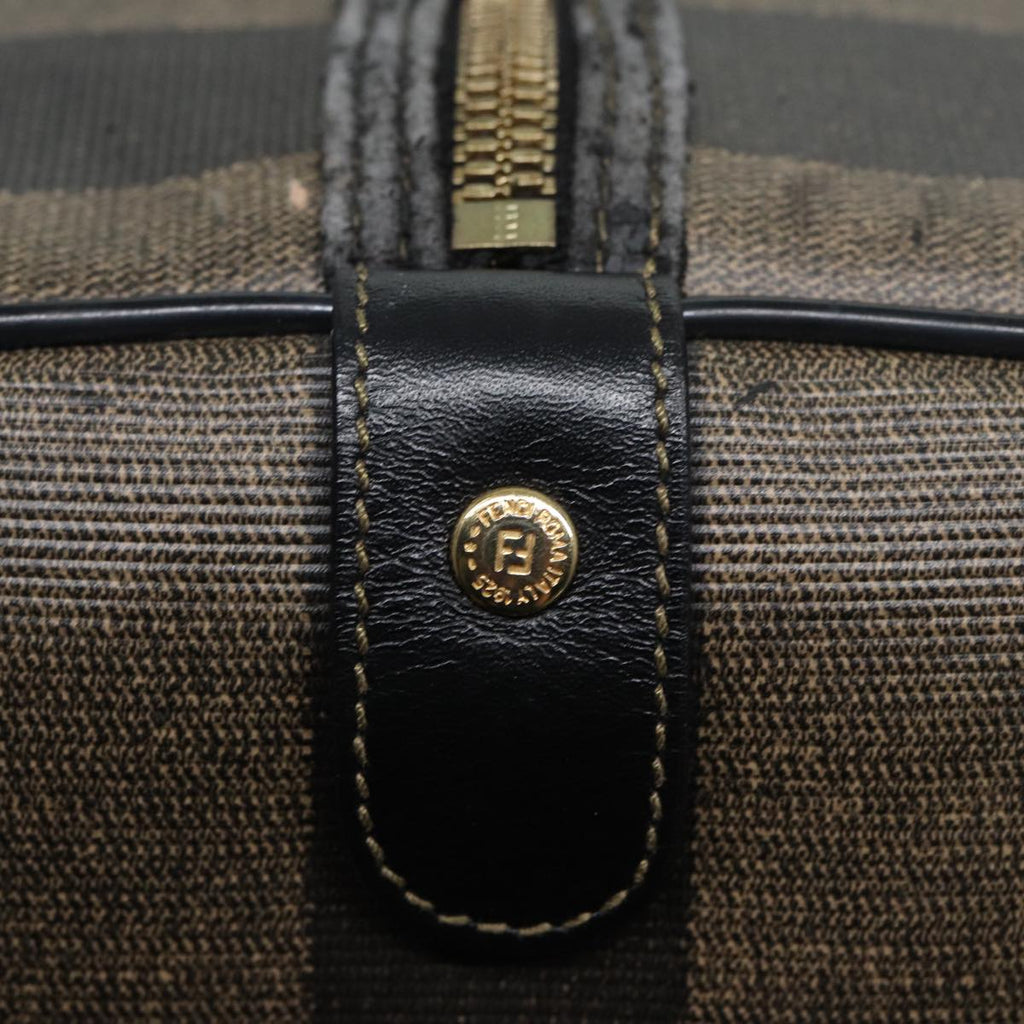 FENDI Pecan Canvas Boston Bag Brown Black th5173