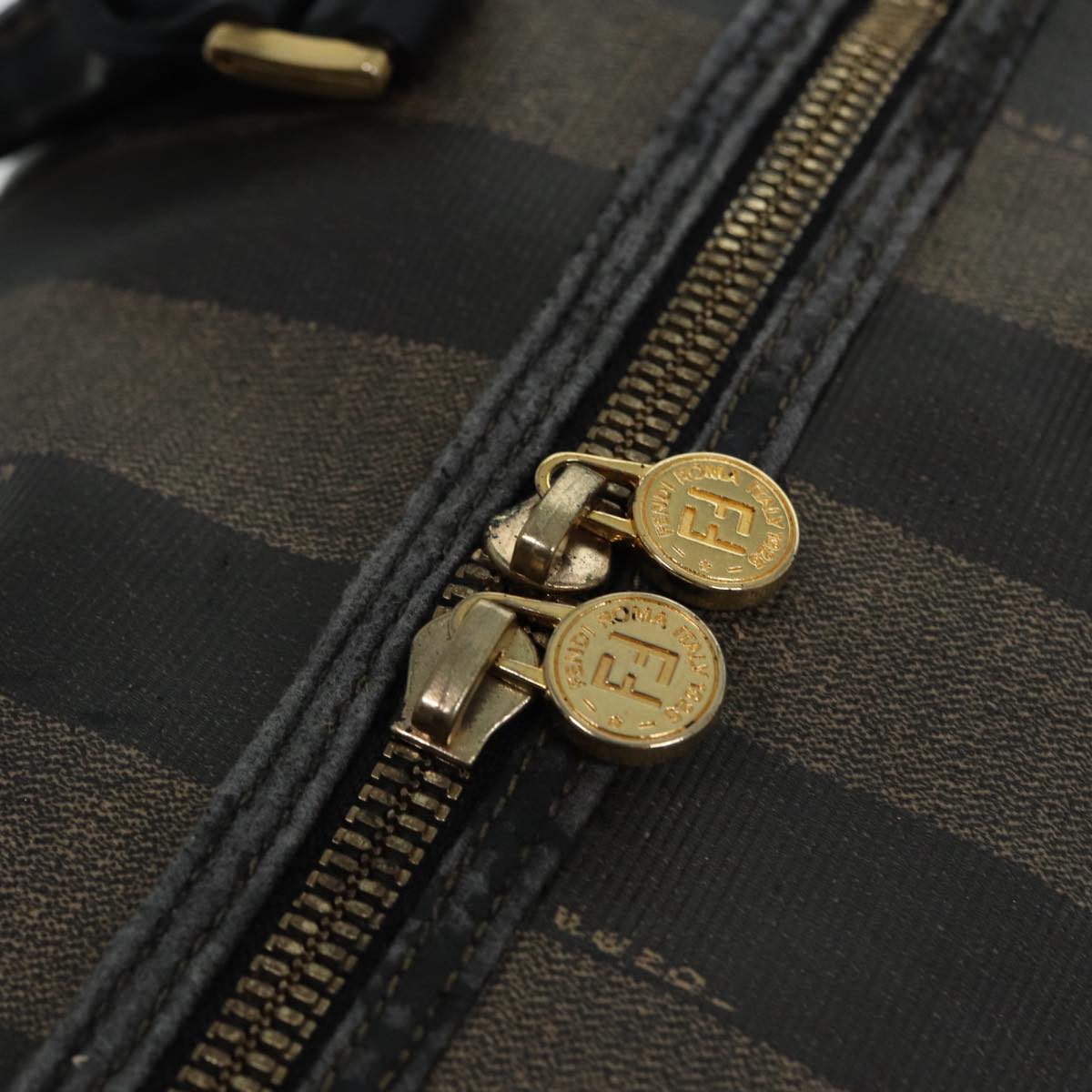 FENDI Pecan Canvas Boston Bag Brown Black th5173