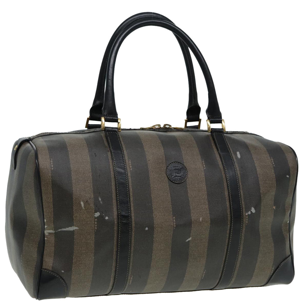 FENDI Pecan Canvas Boston Bag Brown Black th5173