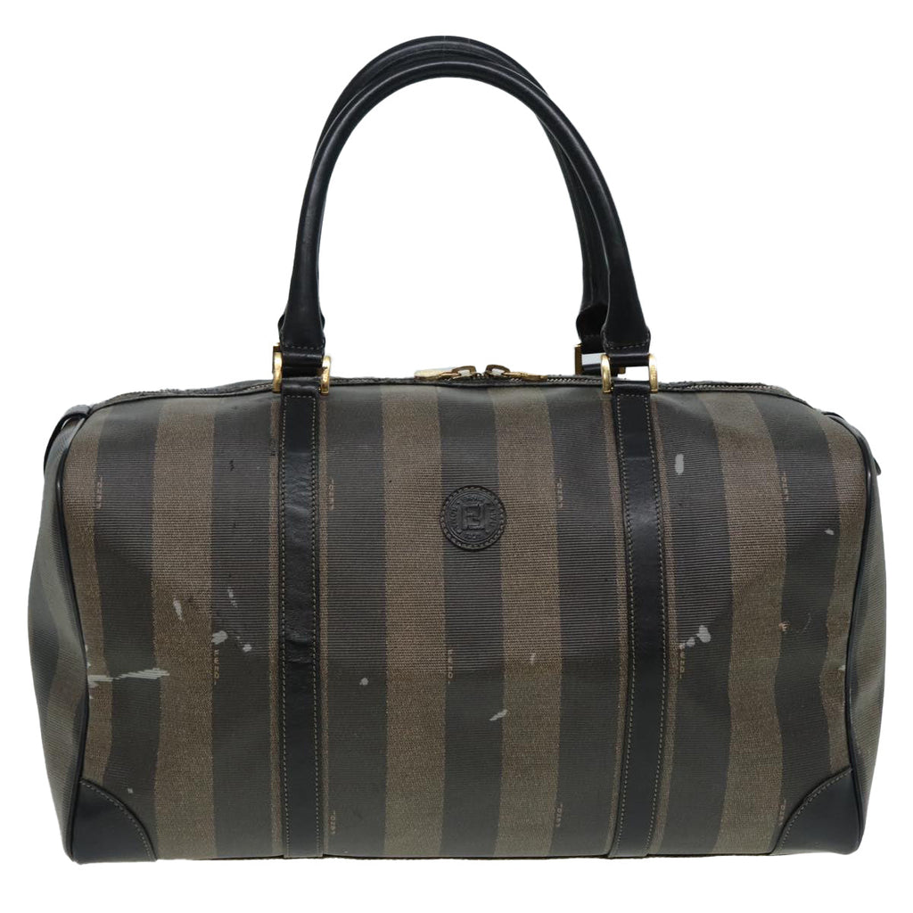 FENDI Pecan Canvas Boston Bag Brown Black th5173