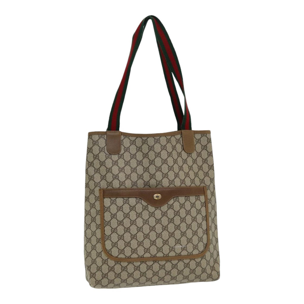GUCCI GG Supreme Web Sherry Line Tote Bag PVC Beige Red 39 02 003 th5206
